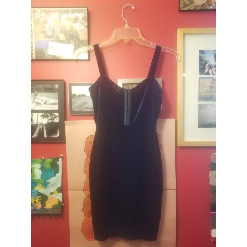 Blue velvet (velour) corset bodycon minidress